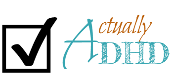 Actually ADHD logo: a black check box to the left of the words "Actually ADHD" where the first "A" is shared by both words.